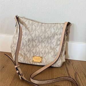 Michael Kors Cream and Brown Logo Crossbody Bag